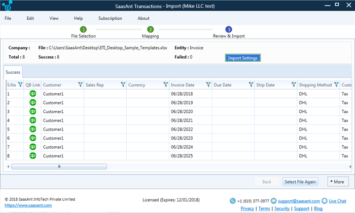 screenshot of SaasAnt Transactions